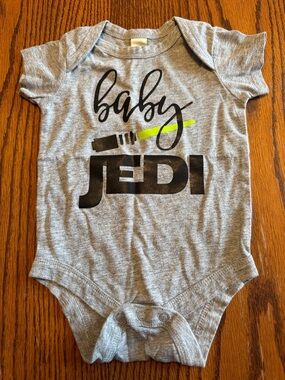 Baby Jedi Star Wars Themed Grey Graphic 6M Onesie with Lightsaber